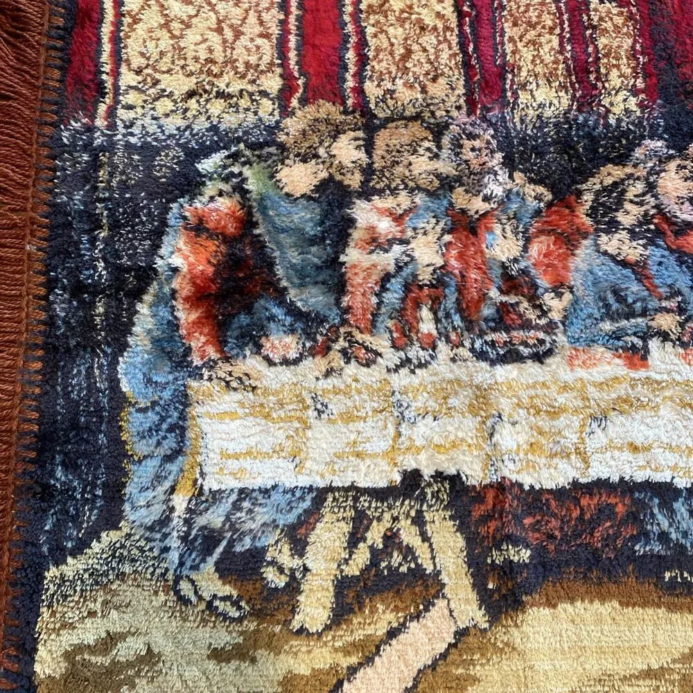 Vintage Jesus Last Supper W Disciples Religious Tapestry Wall Hanging Made Italy